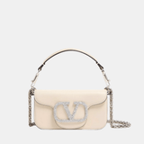 Valentino Garavani Locò Small Shoulder Bag With Jewel Logo (Ivory)