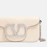 Valentino Garavani Locò Small Shoulder Bag With Jewel Logo (Ivory)